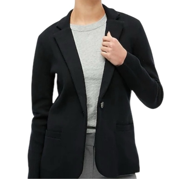 J Crew | One Button Merino Wool Blend Sweater Blazer | Black | Size Small - Picture 1 of 10